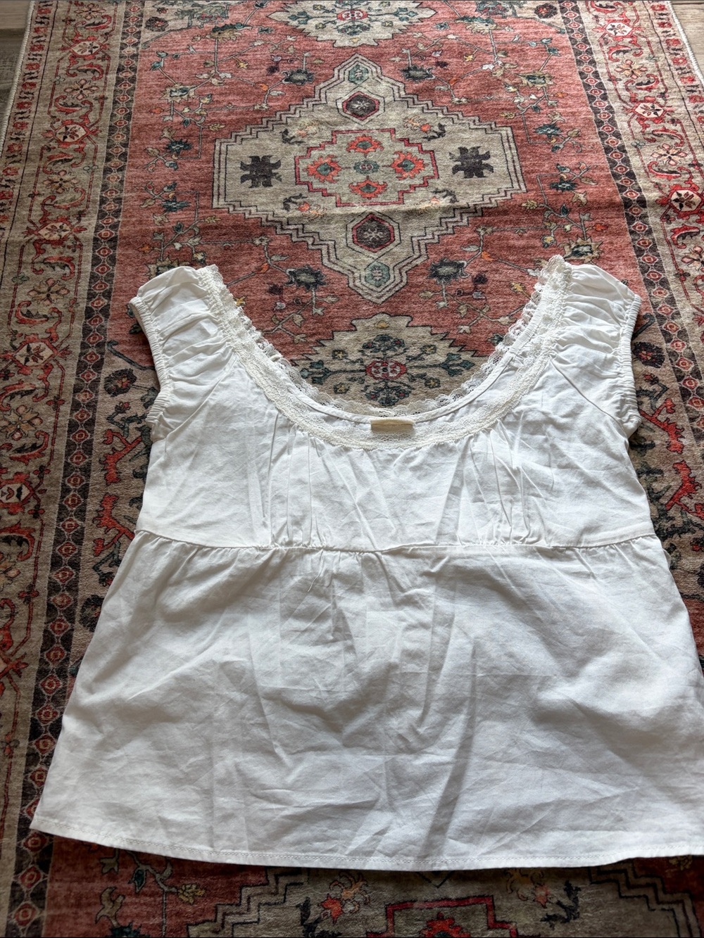 Brandy Melville White Scoop Neck Lace-Trim Cotton Tunic